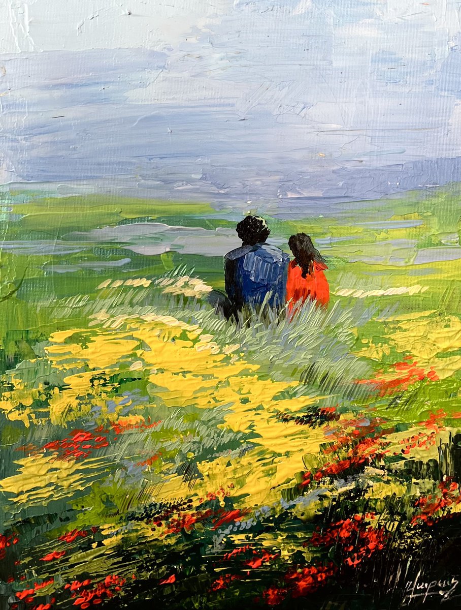 Impressionistic Botanical Oil Painting By Vahe Bagumyan, 12 X 16", Together In The Fields, Original Artwork