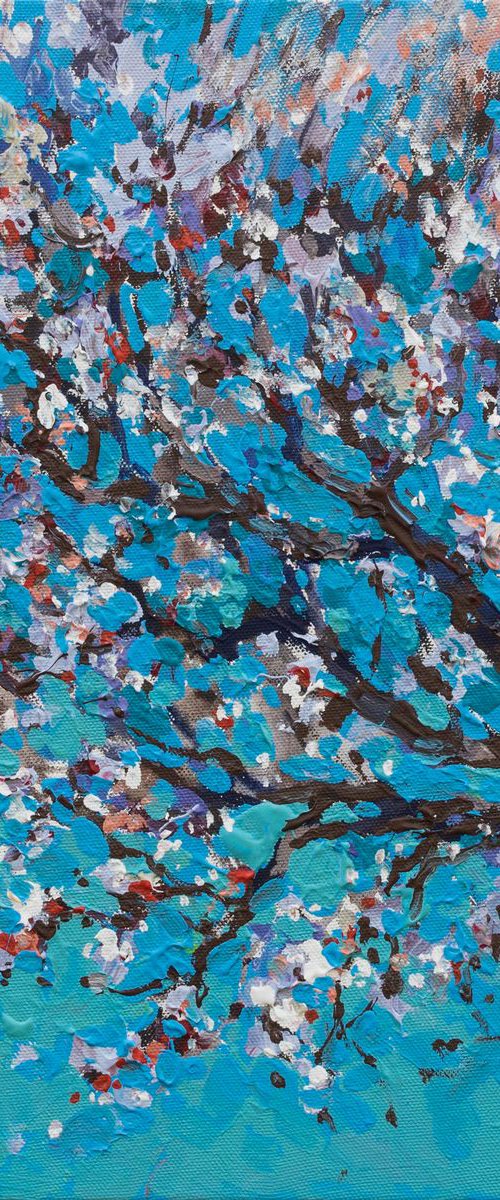 Flowering tree Original acrylic  painting by Anastasiia Valiulina