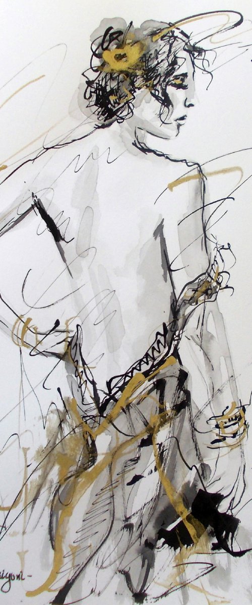 Woman ink drawing series-Figurative drawing on paper by Antigoni Tziora