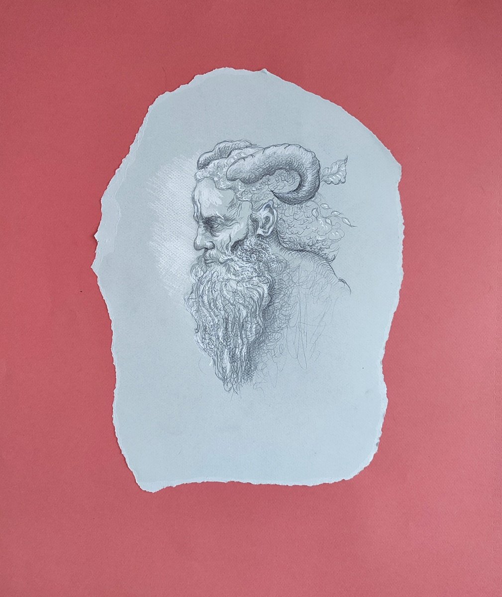 Graphic Portrait Pencil Drawing By Kira K. Sadian, 20 X 24", Fauno N2, Original Artwork