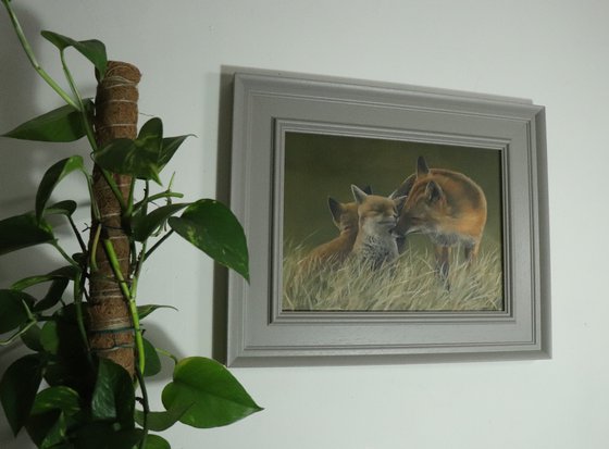 Fox Family, Foxes Oil Artwork, by UK Artist Alex Jabore, Impressionism, Fox Lover Gift