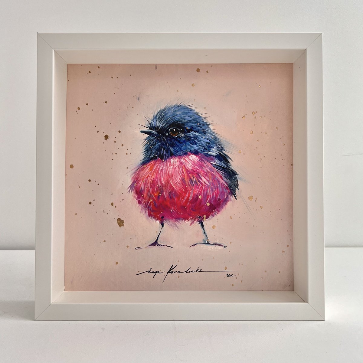 The robin bird. Cute pink and fluffy bird. by Inga Kovalenko