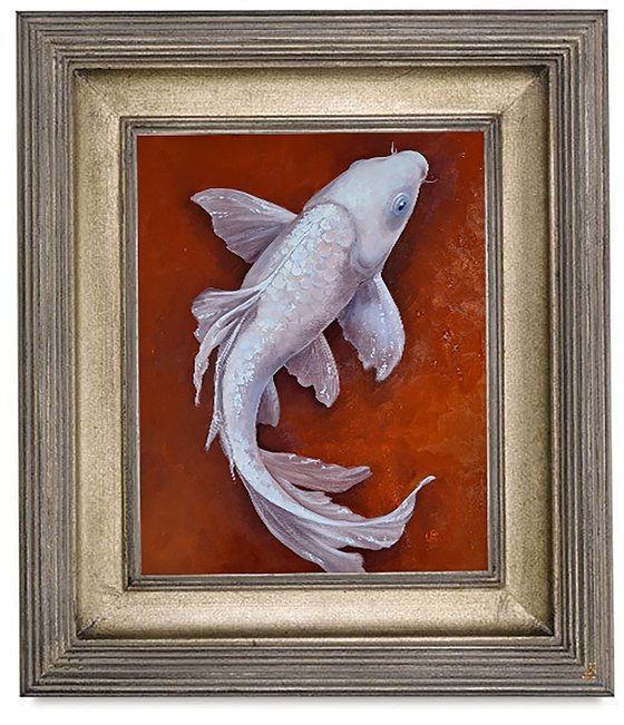 White Koi on Terracotta Red