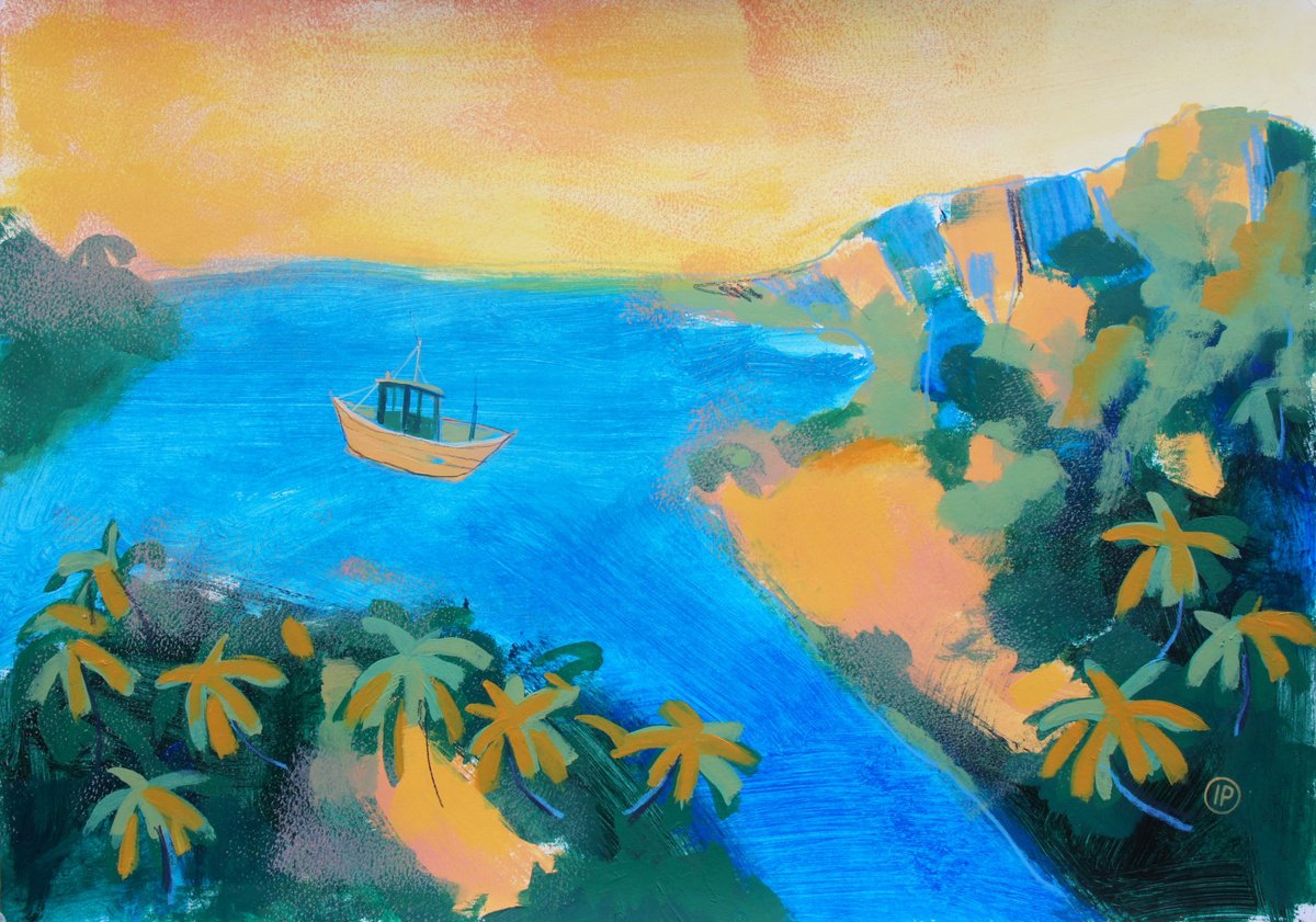 Impressionistic Landscape Painting By Irina Plaksina, 17 X 12, Sunny Day In Hawaii, Original Artwork
