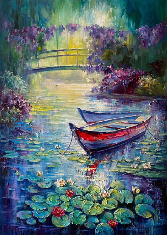 "Morning Water-Lilies pond"original oil painting by Artem Grunyka