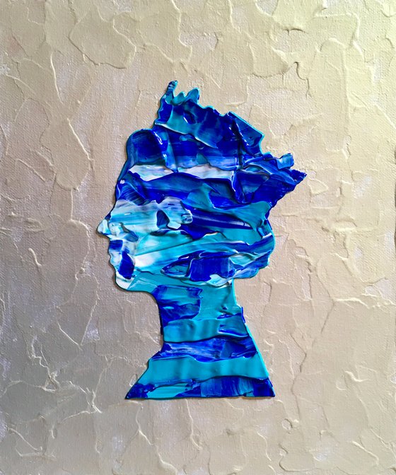 Queen #59 on pearl metallic background , Ultramarine and turquoise  Marble inspired by Queen Elizabeth II