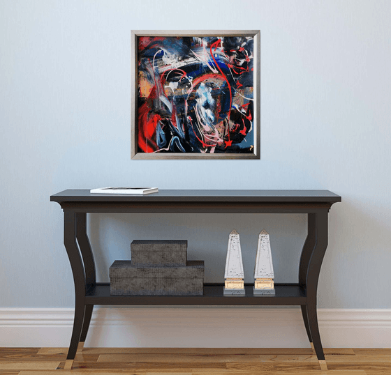 Framed large abstract beautiful action painting dreams by O Kloska