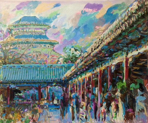 BEIJING - Oil Painting - Cityscape  - Forbidden City - China Landscape -  Architecture -Medium Size