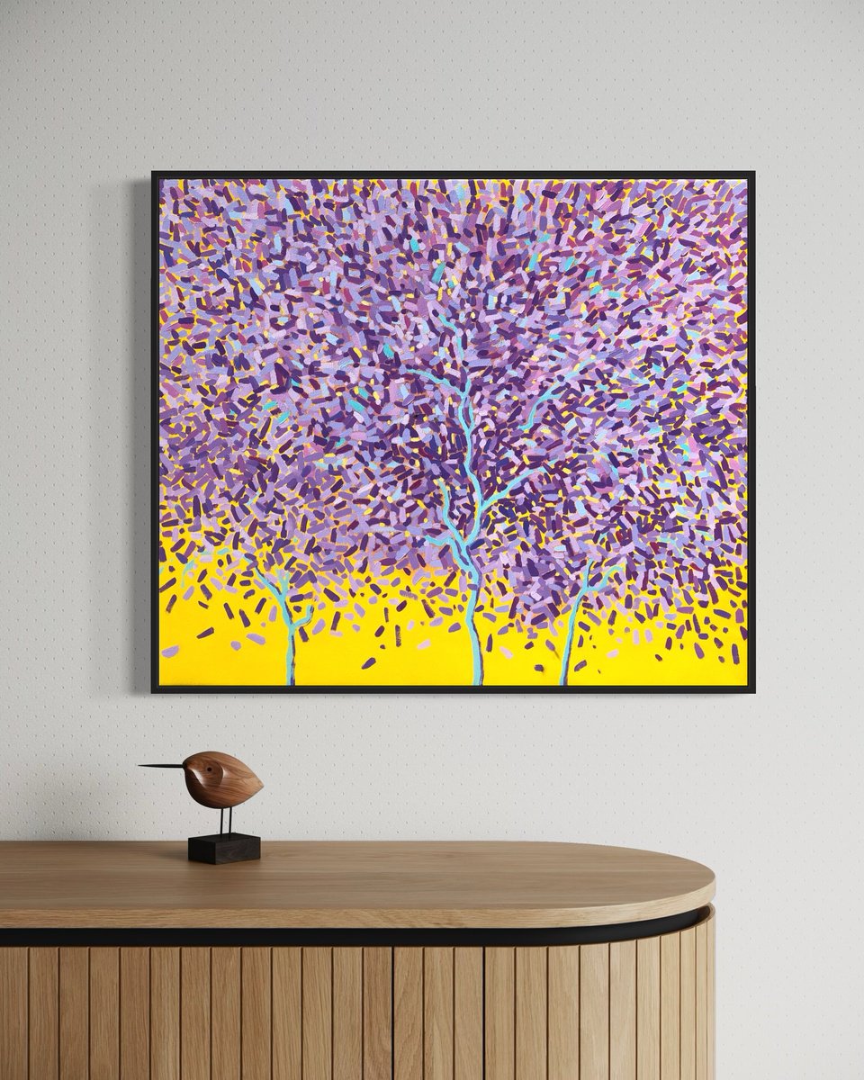 Impressionistic Botanical Oil Painting By Volodymyr Smoliak, 28 X 24", Purple Tree, Original Artwork