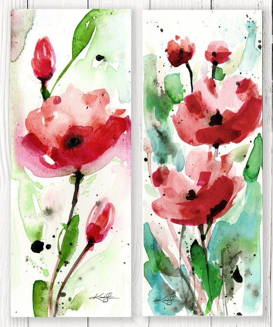 Poppy Love Collection 5 -  2 Watercolor Flower Paintings by Kathy Morton Stanion