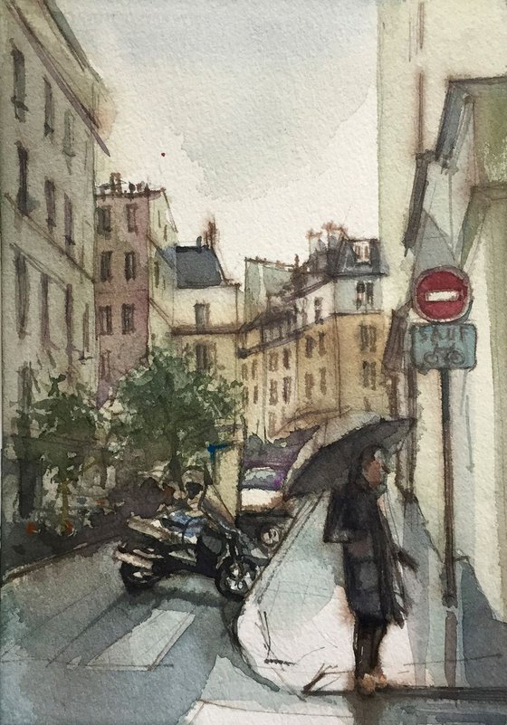 Rainy day. Rue de Seine, Paris