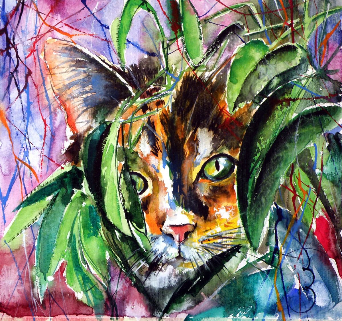 Playing cat Watercolour by Kovács Anna Brigitta | Artfinder