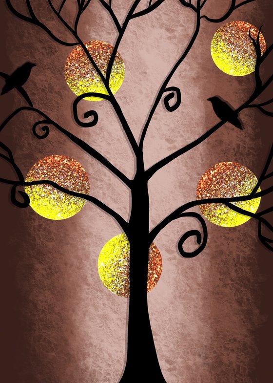 Birds of a Feather , cute lovebird tree artwork