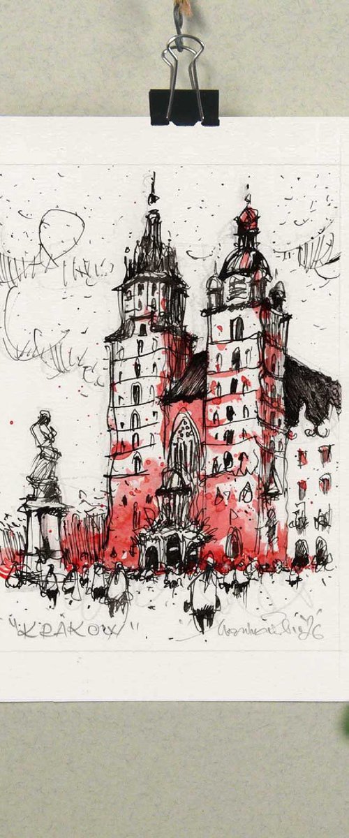 Krakow cityscape drawing. by Marin Victor