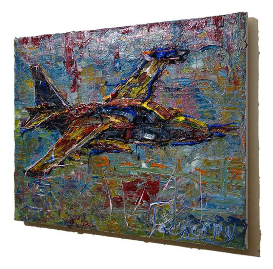 Original Oil Painting Flight Plane Expressionism