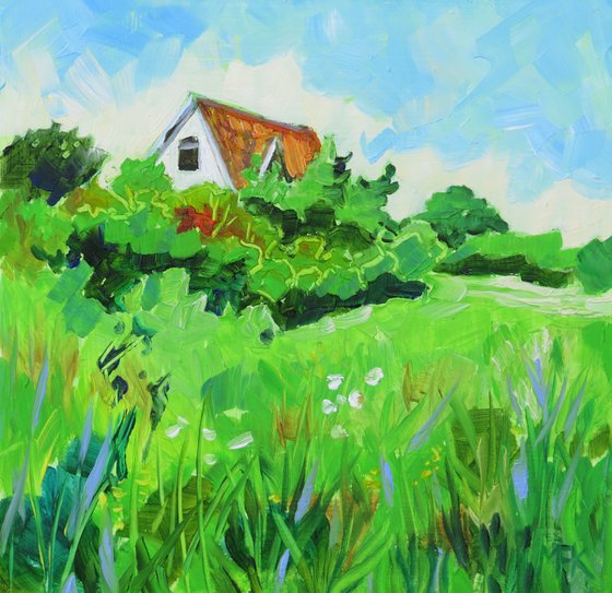 Seaside House Above a Meadow