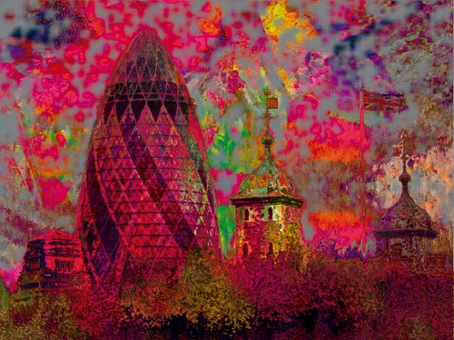 Psicodelia, London tower and Gherkin/XL large original artwork by Javier Diaz