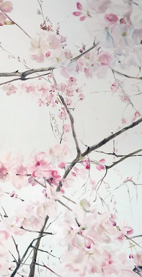 Oil painting with sakura "Spring" 100 * 80 cm by Irina Ivlieva