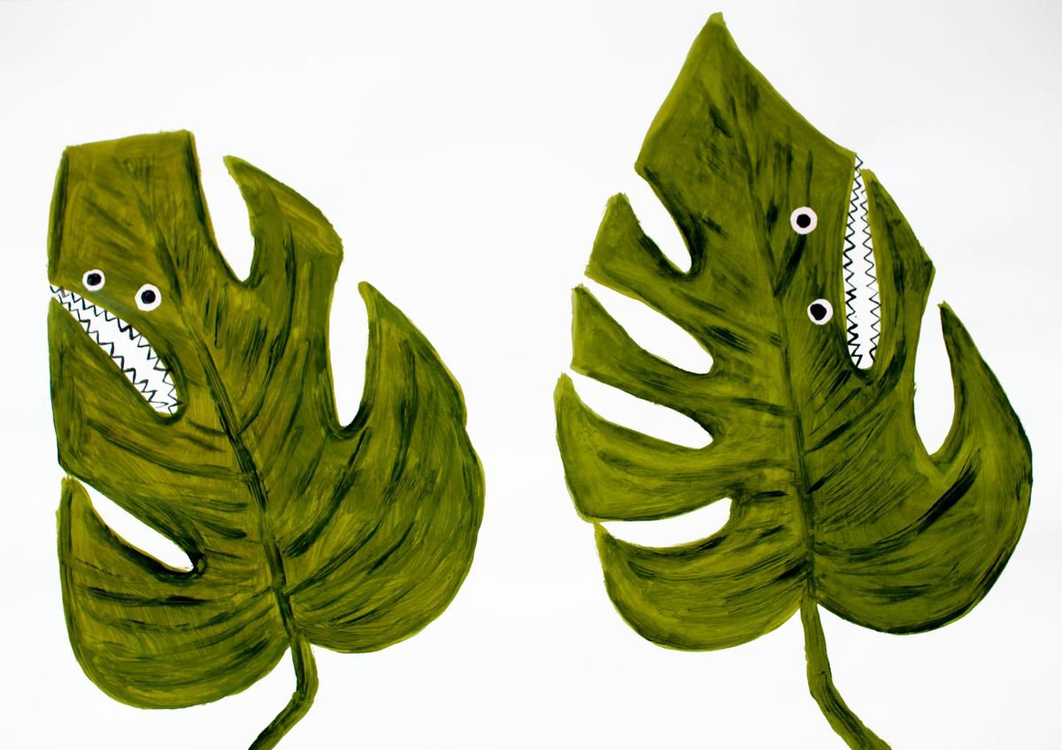Monstrous Monstera Leaf Painting No.2 - Mel Sheppard Original / Signed - A2 Size on Paper... by Mel Sheppard