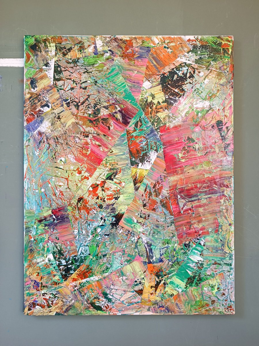 Organic Abstract Painting By Giuseppe Pastore, 24 X 31, Mad Rush, Original Artwork