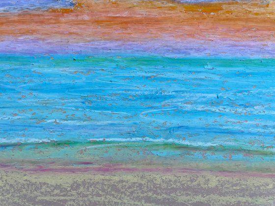 Ocean Original Painting, Sunset Beach Oil Pastel Drawing, Seascape Art, Pastel Home Decor