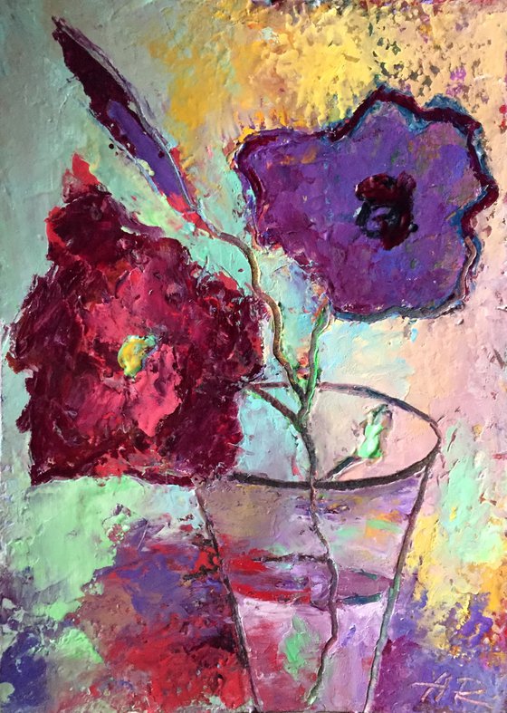 Miniature Flowers oil pastel.