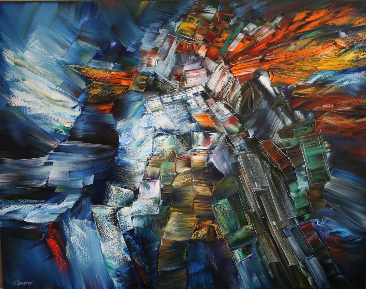 Abstract Oil Painting By Sergei Inkatov, 35 X 28", Lunar Dance, Original Artwork