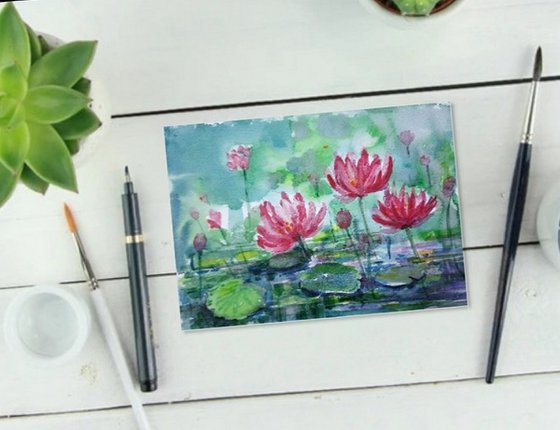 Lotus Pond 3 with Red lotus