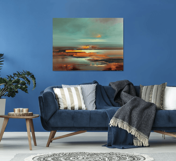 The space within - 90 x 120 cm abstract landscape oil painting in earth tone colours