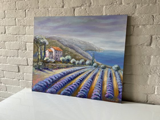 "Lavender by the sea". Seascape original oil painting