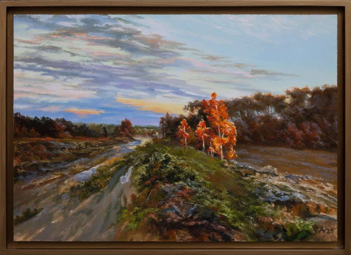 Impressionistic Landscape Oil Painting By Oleksii Vylusk, 21 X 15", Autumn Evening, Original Artwork