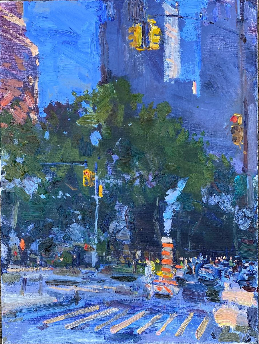 Impressionistic Cityscapes Oil Painting By Nataliia Nosyk, 12 X 16", Church Street New York, Original Artwork