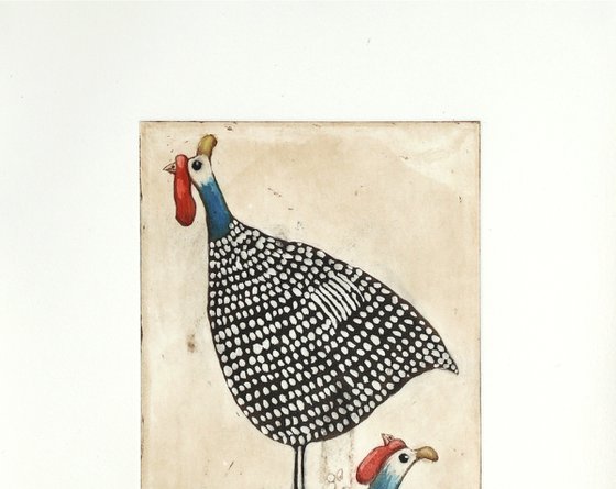 Two little guinea hens