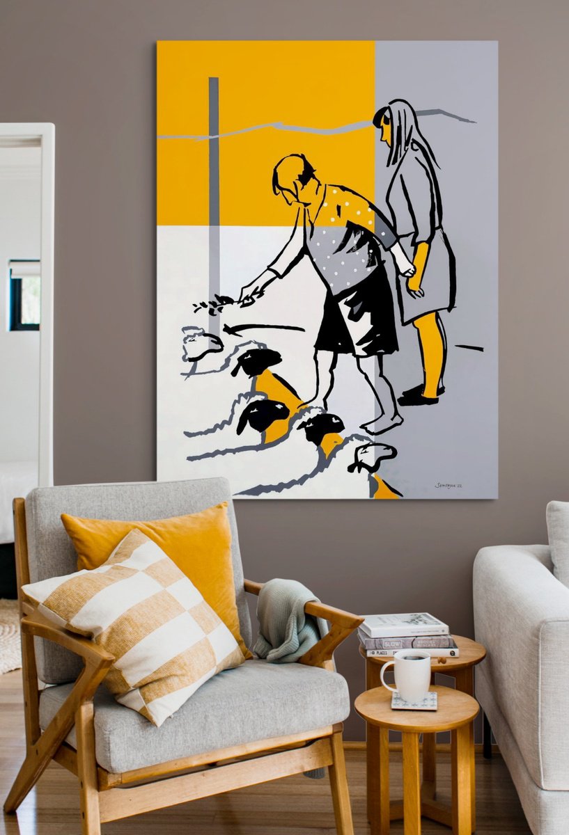 Portrait Acrylic Painting By Evgen Semenyuk, 35 X 47, Amber Colored Evening, Original Artwork