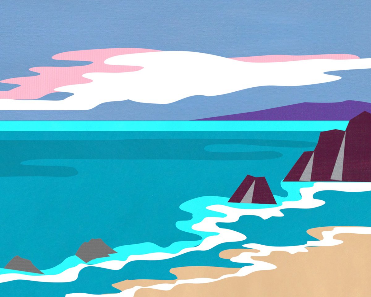 Abstract Landscape Acrylic Painting By Marina Krylova, 49 X 39", Seascape #12, Original Artwork