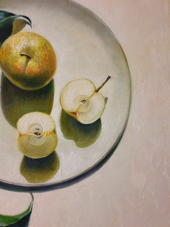 "Still life with an apple. "  still life summer liGHt original painting  GIFT (2021)