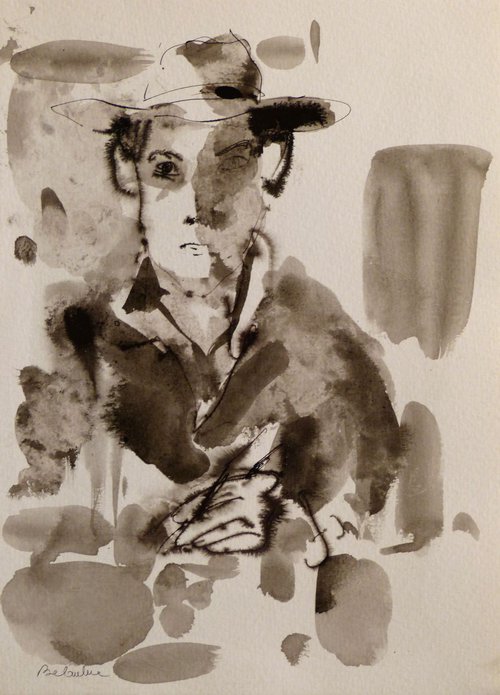 Self Portrait with a hat, 21x29 cm by Frederic Belaubre
