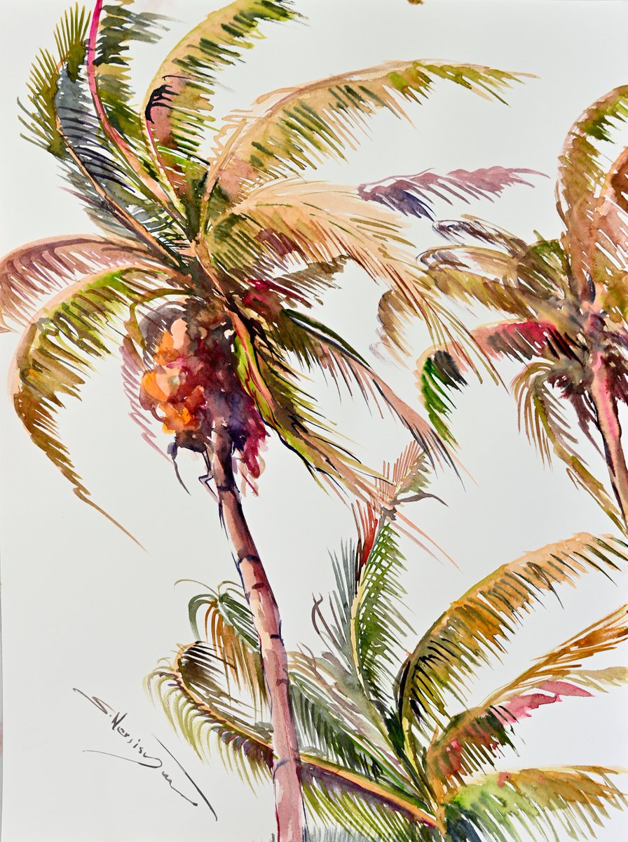 Wind on Tropical Islan, Coconut Palm Trees by Suren Nersisyan