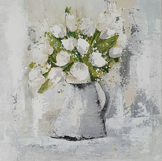 PITCHER WITH WHITE TULIPS