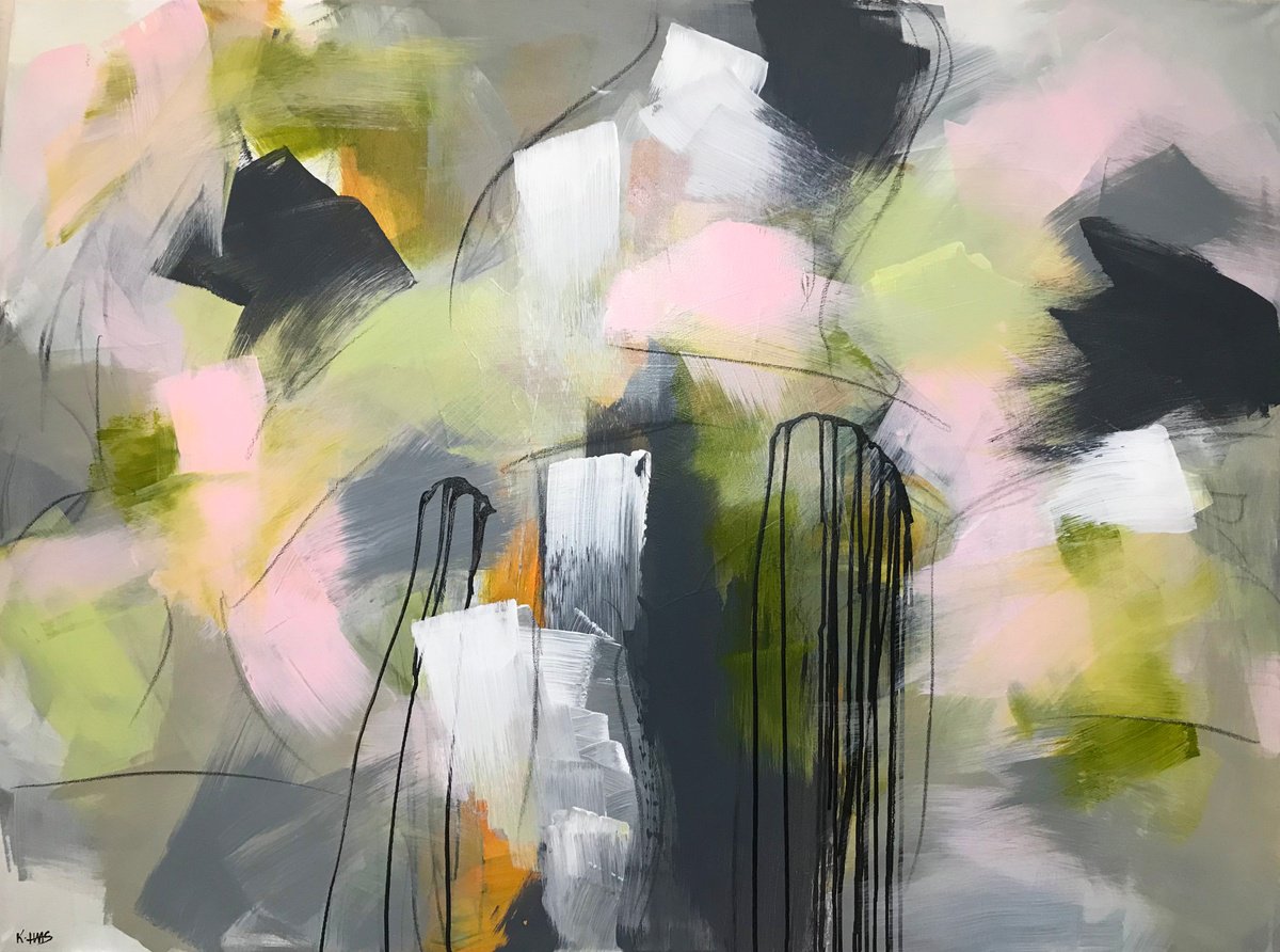 Organic Abstract Acrylic Painting By Kris Haas, 48 X 36", It Came And Played Once More, Original Artwork