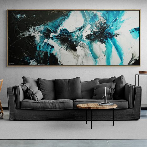 Turquoise Oceans 240cm x 100cm Textured Abstract Art