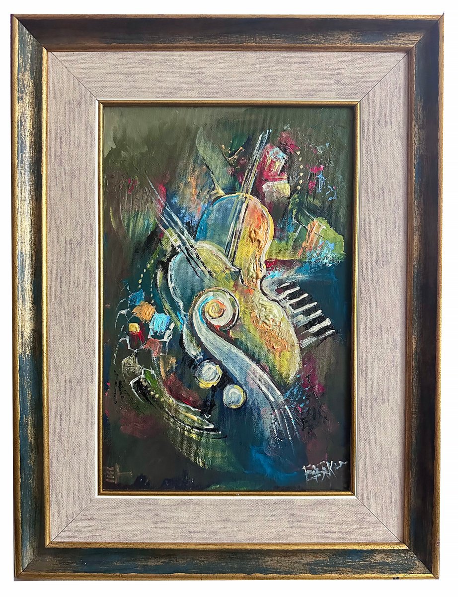 Impressionistic Still Life Acrylic Painting By Eleonora Bakalova, 13 X 17, Musical Soulfulness, Original Artwork