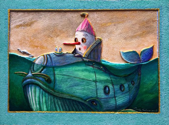 PINOCCHIO AND THE MECHANICAL WHALE - ( 30 x 40,5 x 4 cm )