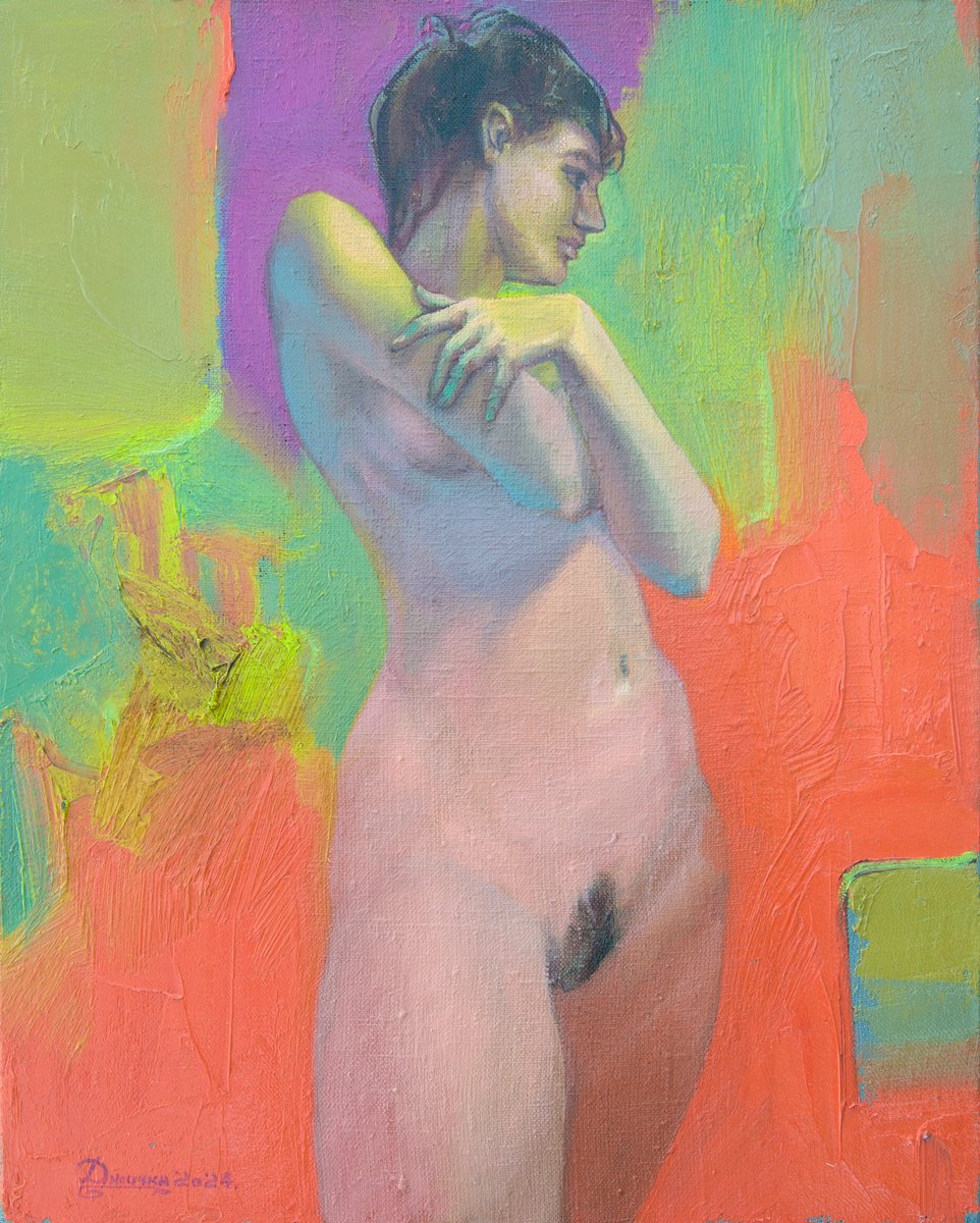 Portrait Oil Painting By Mykola Dzhychka, 16 X 20", Grace Of Color, Original Artwork