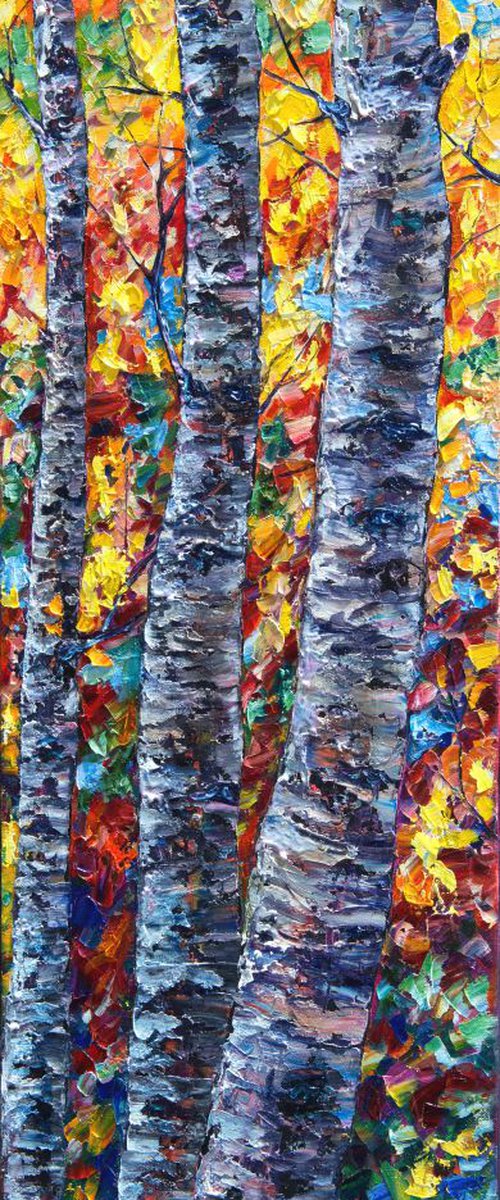 Amber Forest oil painting with palette knife by Lena Owens at OLena Art
