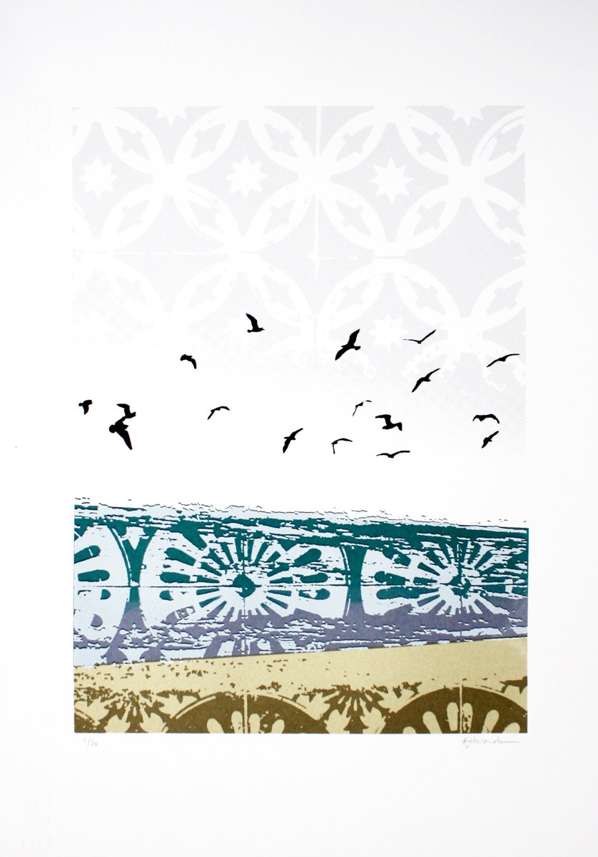 Landscape Screenprint By Kath Edwards, 14 X 20", Ocean Breeze (Screen Print), Original Artwork
