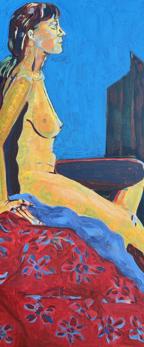 Seated female at night by Hanna Bell