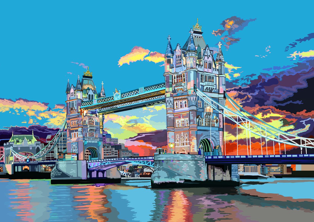 A3 Tower Bridge from Potters Fields Park, London Illustration Print by Tomartacus
