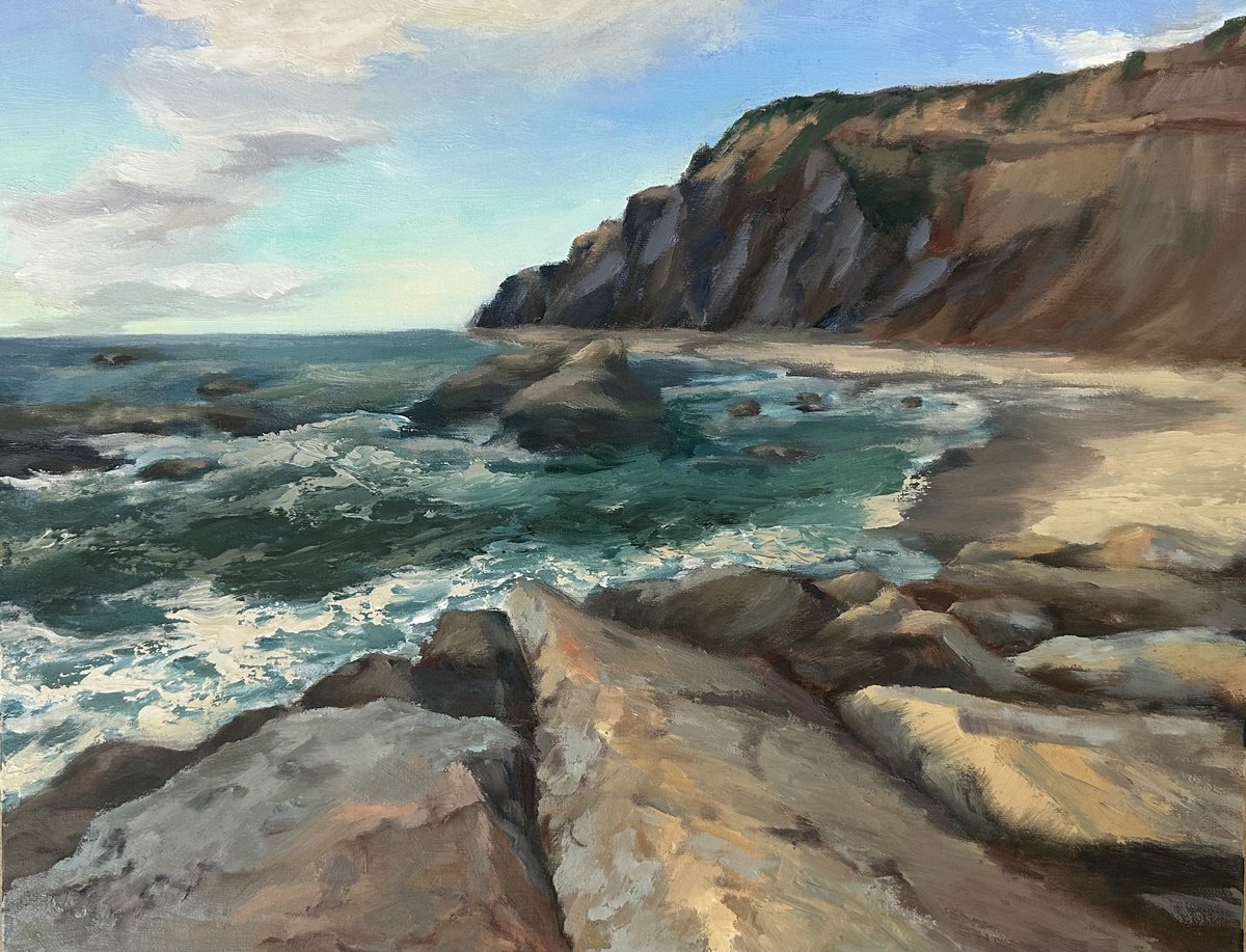 Impressionistic Landscape Oil Painting By Grace Diehl, 14 X 11, Dana Point Headlands, Original Artwork