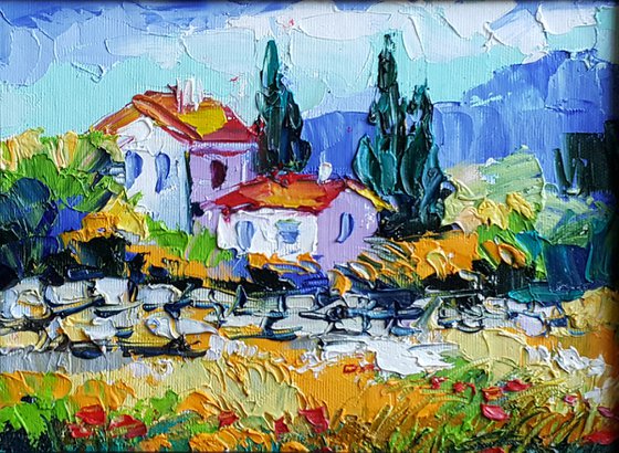 Provence painting original, landscape France,  Mediterranean coast